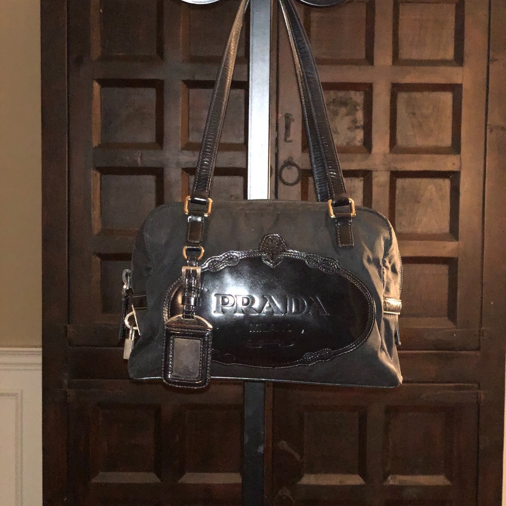 Authentic PRADA Black Nylon & Leather Shoulder Bag